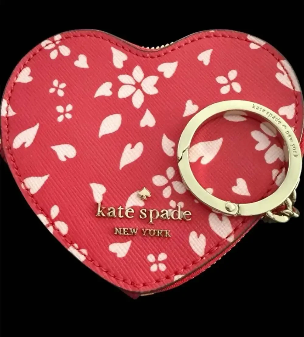 Kate Spade Staci Heart Printed Coin wallet, Key Fob, Bag Charm rare euc